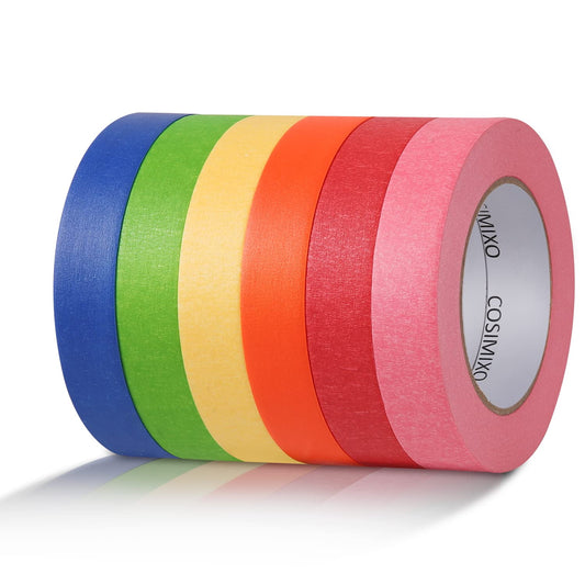 6-Pack Colored Masking Tape 0.94 Inch x 60yds of Colorful Craft Tape – Vibrant Rainbow Color Teacher Tape, Great for Art, Lab, Labeling & Classroom Decorations