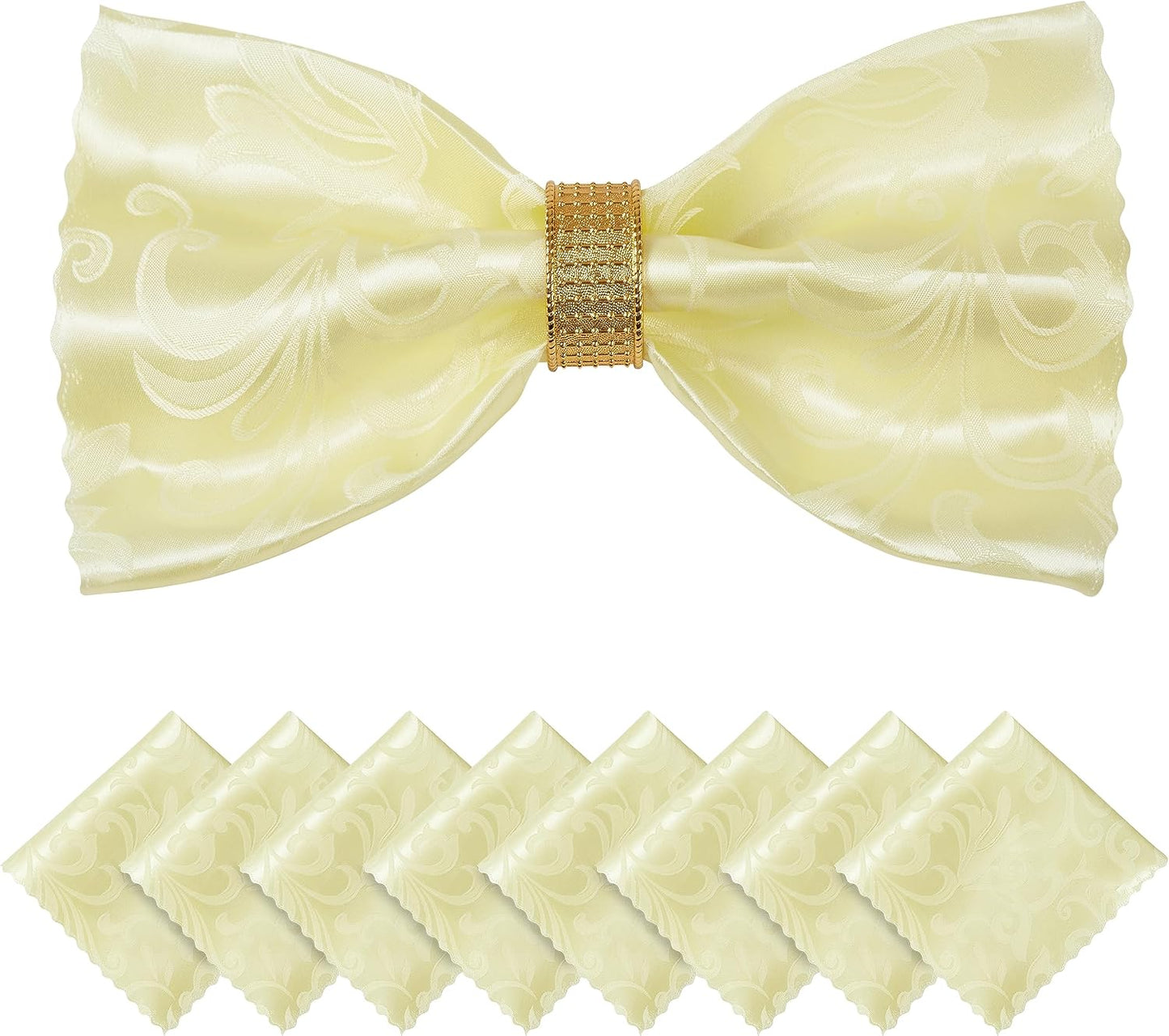 8 Pieces Wave Scroll Damask Jacquard Light Yellow Placemats,13 x 19 inch Protect Surface Heat and Stain Resistant Dinner Mats