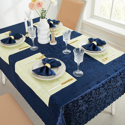 8 Pieces Wave Scroll Damask Jacquard Light Yellow Placemats,13 x 19 inch Protect Surface Heat and Stain Resistant Dinner Mats