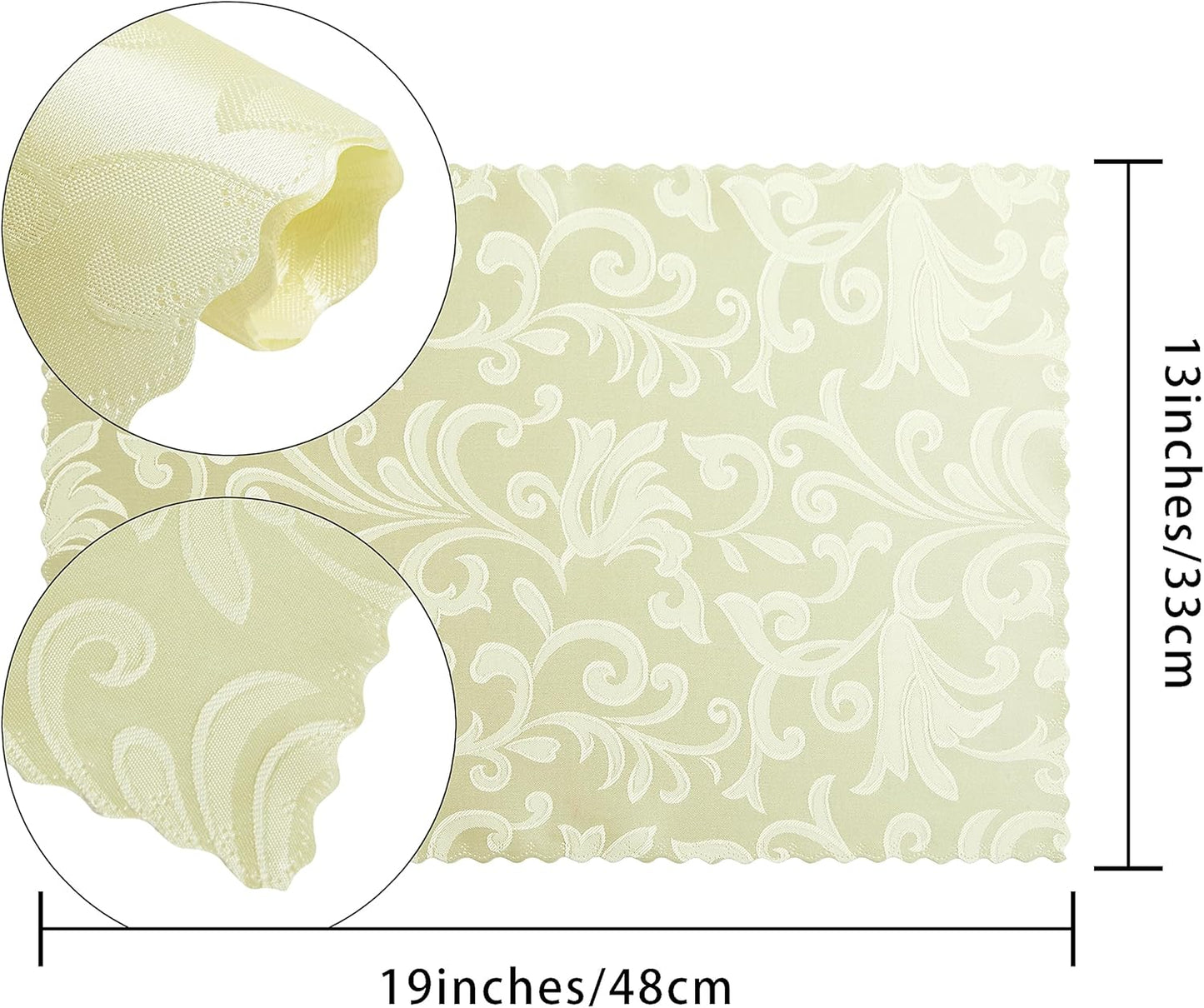 8 Pieces Wave Scroll Damask Jacquard Light Yellow Placemats,13 x 19 inch Protect Surface Heat and Stain Resistant Dinner Mats