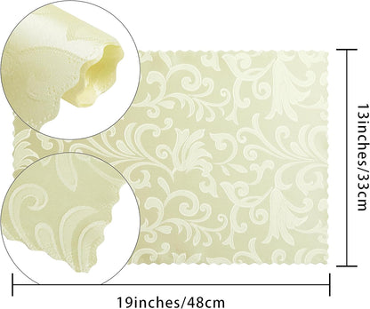 8 Pieces Wave Scroll Damask Jacquard Light Yellow Placemats,13 x 19 inch Protect Surface Heat and Stain Resistant Dinner Mats
