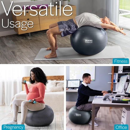 Exercise Ball, Stability Ball for Yoga, Pilates and Fitness, Gym Ball for Home Gym and Office Chair, Training, Physical Therapy, Anti Burst, Pump Included, 55cm 65cm 75cm 85cm