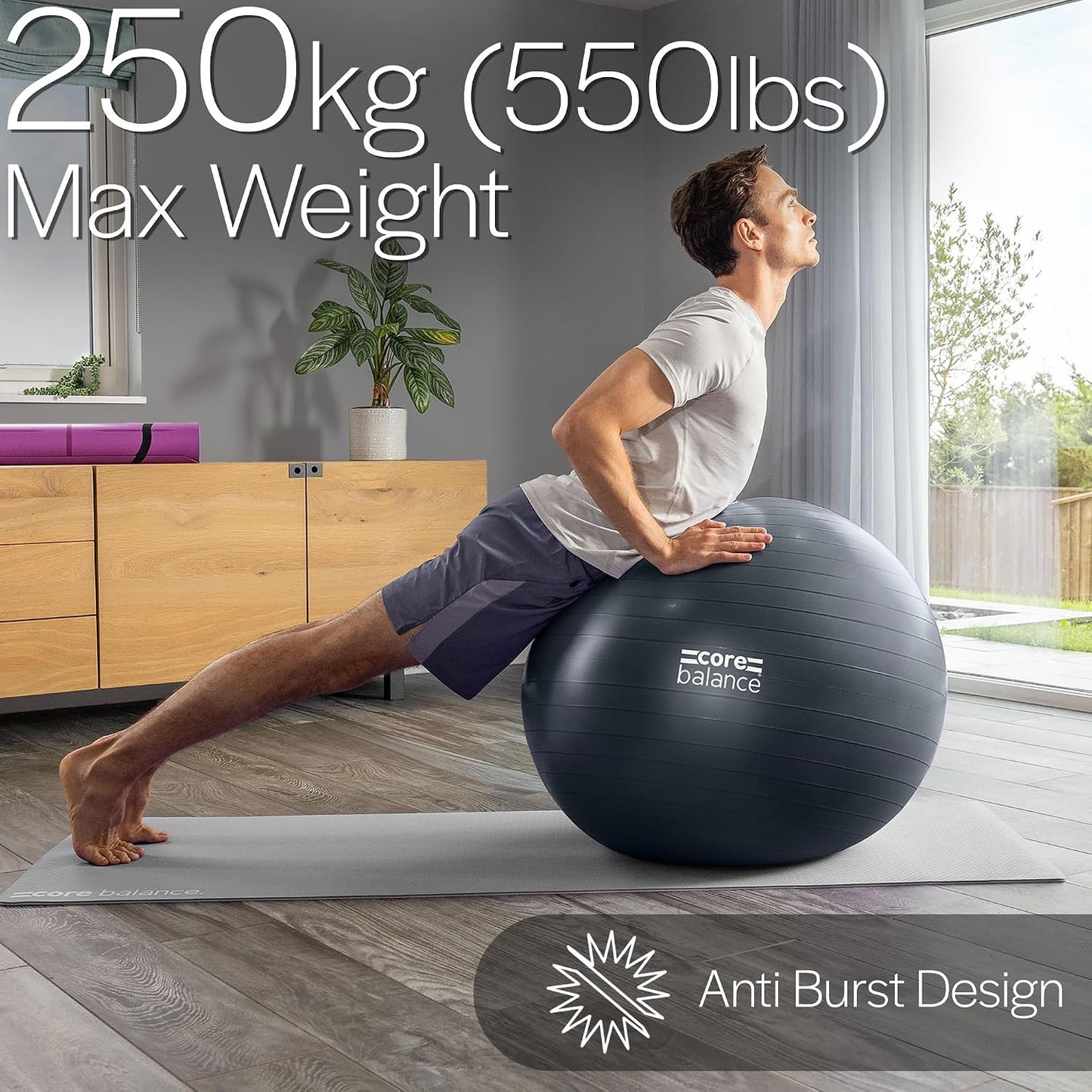Exercise Ball, Stability Ball for Yoga, Pilates and Fitness, Gym Ball for Home Gym and Office Chair, Training, Physical Therapy, Anti Burst, Pump Included, 55cm 65cm 75cm 85cm