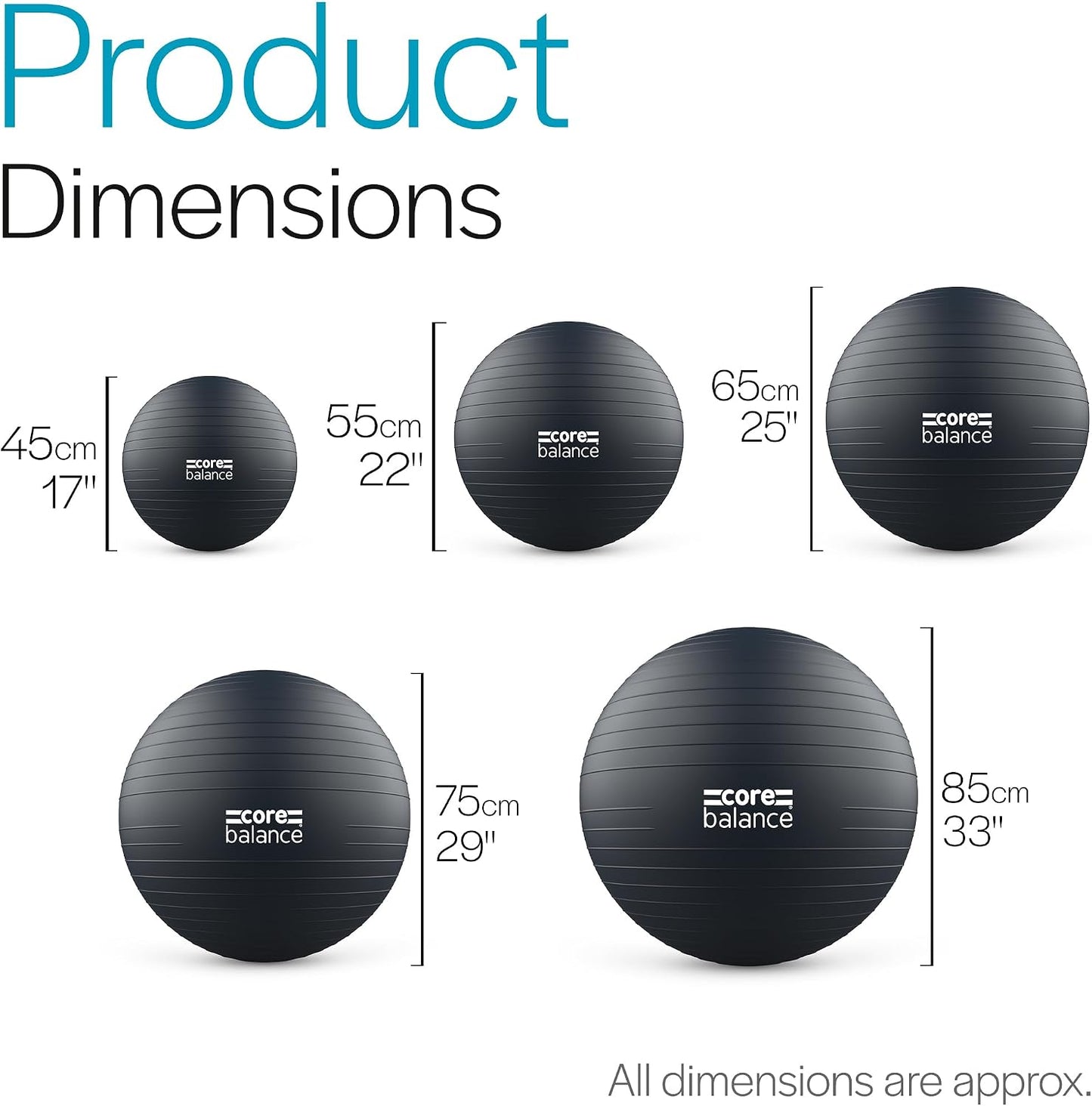 Exercise Ball, Stability Ball for Yoga, Pilates and Fitness, Gym Ball for Home Gym and Office Chair, Training, Physical Therapy, Anti Burst, Pump Included, 55cm 65cm 75cm 85cm