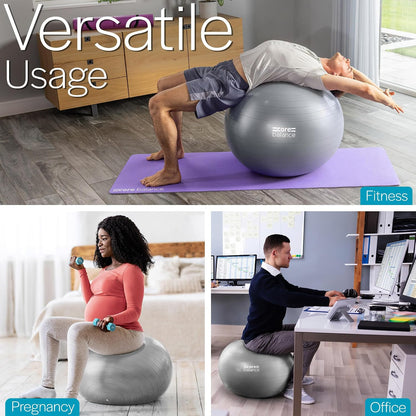 Exercise Ball, Stability Ball for Yoga, Pilates and Fitness, Gym Ball for Home Gym and Office Chair, Training, Physical Therapy, Anti Burst, Pump Included, 55cm 65cm 75cm 85cm