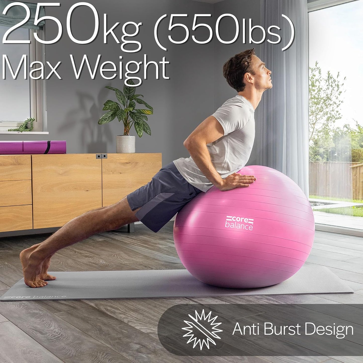Exercise Ball, Stability Ball for Yoga, Pilates and Fitness, Gym Ball for Home Gym and Office Chair, Training, Physical Therapy, Anti Burst, Pump Included, 55cm 65cm 75cm 85cm