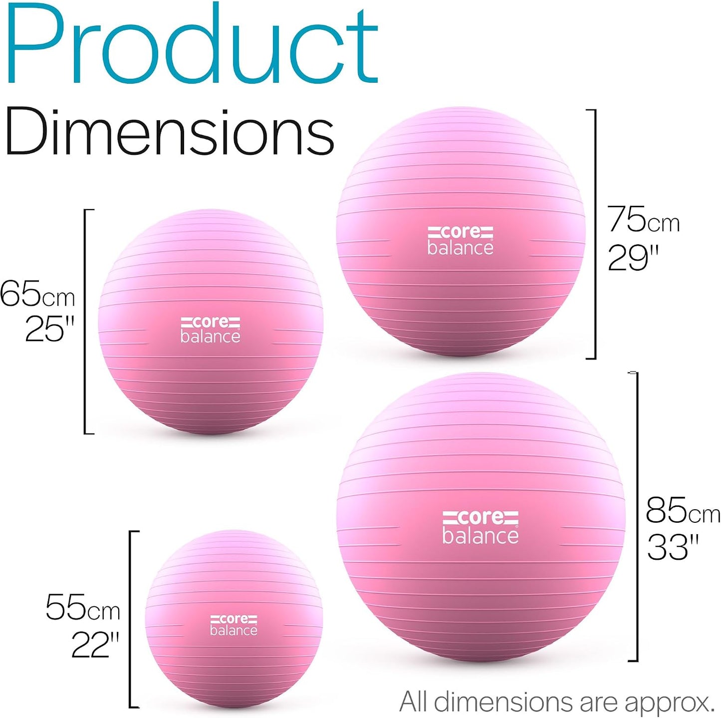 Exercise Ball, Stability Ball for Yoga, Pilates and Fitness, Gym Ball for Home Gym and Office Chair, Training, Physical Therapy, Anti Burst, Pump Included, 55cm 65cm 75cm 85cm