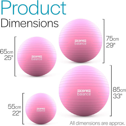 Exercise Ball, Stability Ball for Yoga, Pilates and Fitness, Gym Ball for Home Gym and Office Chair, Training, Physical Therapy, Anti Burst, Pump Included, 55cm 65cm 75cm 85cm
