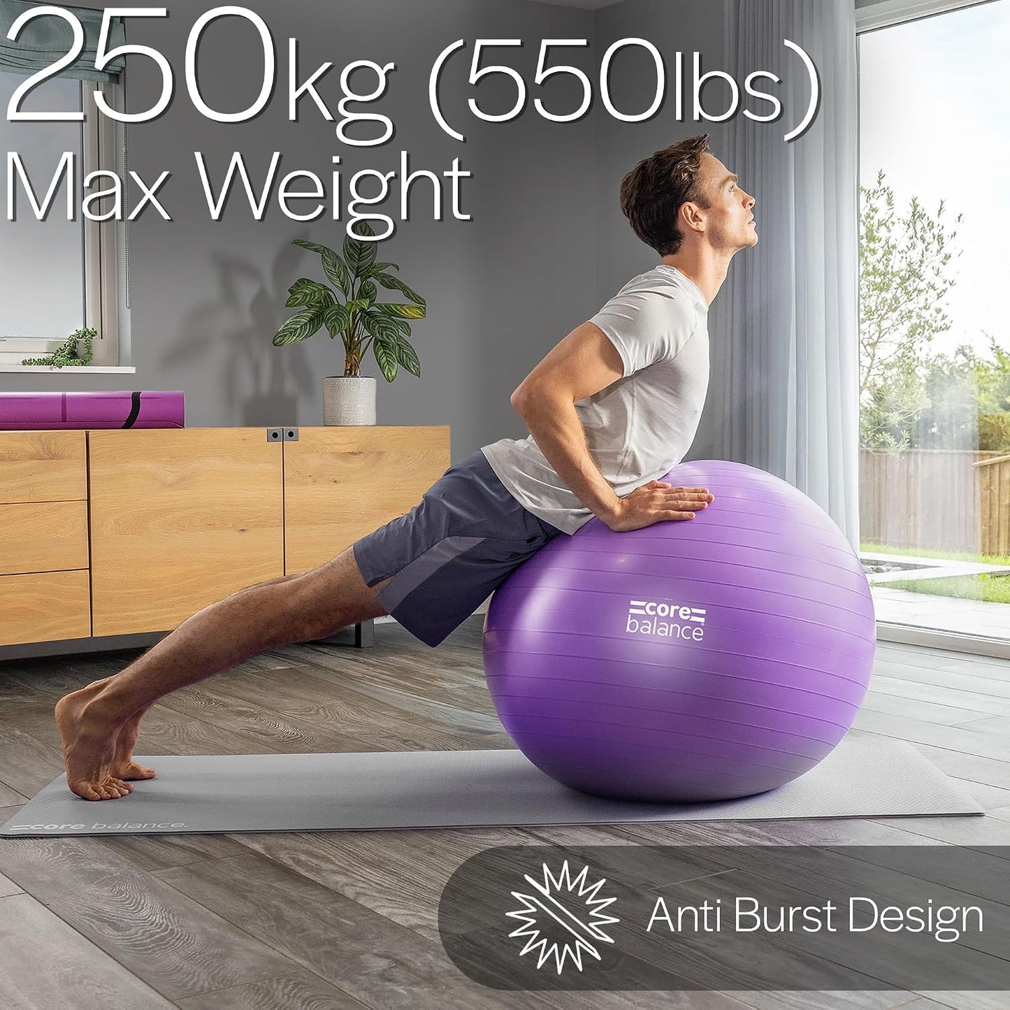 Exercise Ball, Stability Ball for Yoga, Pilates and Fitness, Gym Ball for Home Gym and Office Chair, Training, Physical Therapy, Anti Burst, Pump Included, 55cm 65cm 75cm 85cm