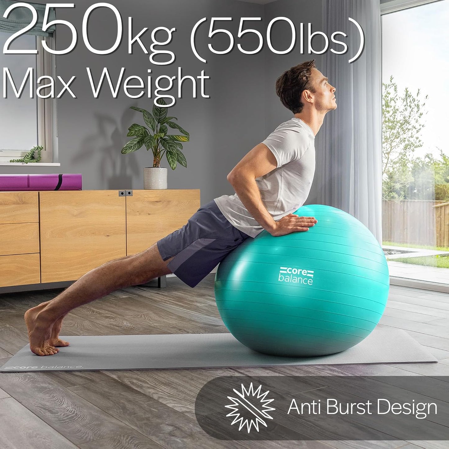 Exercise Ball, Stability Ball for Yoga, Pilates and Fitness, Gym Ball for Home Gym and Office Chair, Training, Physical Therapy, Anti Burst, Pump Included, 55cm 65cm 75cm 85cm