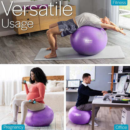 Exercise Ball, Stability Ball for Yoga, Pilates and Fitness, Gym Ball for Home Gym and Office Chair, Training, Physical Therapy, Anti Burst, Pump Included, 55cm 65cm 75cm 85cm