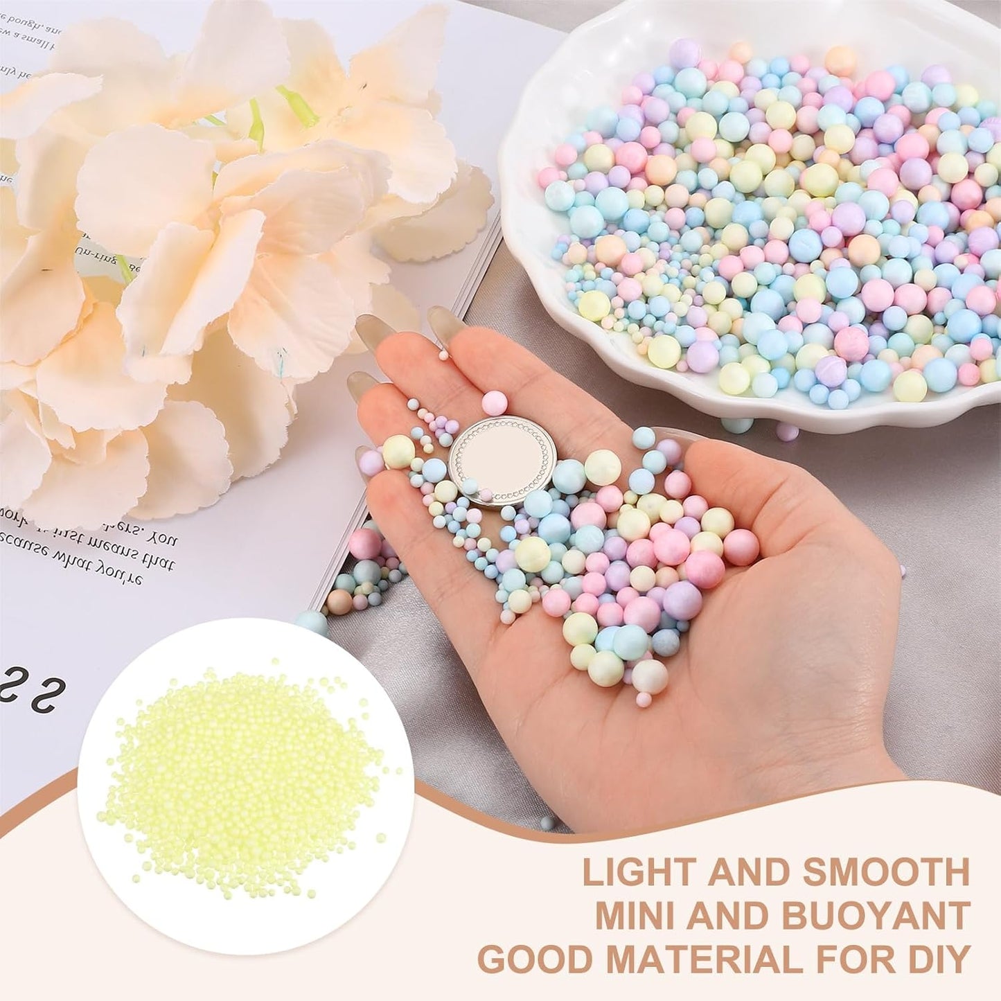 30g Foam Beads, 4-6mm Mini Foam Balls Small Polystyrene Beads for DIY Craft Supplies Wedding Party Decorations, Fluorescent Yellow