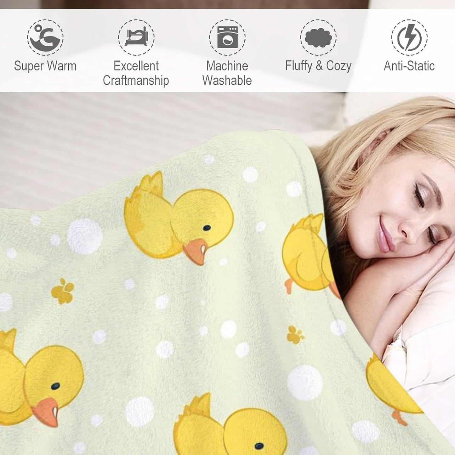 Cartoon Soft Faux Fur Throw Blanket - Baby Duck Flannel Lap Blanket for Couch Sofa Or Bed, Yellow Fuzzy Fluffy Plush Blanket, Super Cozy and Comfy for All Seasons 40"x50"