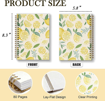 Amalfi Lemons Spiral Notebook, Aesthetic Cute Study Supplies, Christian Gifts for Women Girls, 5.8x8.3 Inch - A15