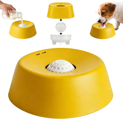 Slow Feeder Dog Bowls for Liquid Treat,Dog Licking Bowl with Rolling Balls,Calming Lick Bowl, Dog Lick Ball Bow for Wet Food Bone Broth & Yogurt for Large Medium Small Puppy Breeds (Yellow)