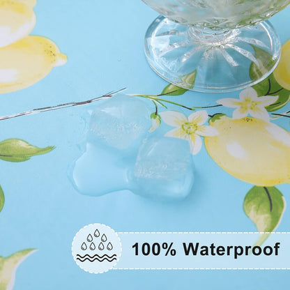 Round Fitted Tablecloth with Elastic Edge, 100% Waterproof Oil Proof Plastic Table Cover, Vinyl Flannel Backed Tablecloth Fits 25"-30" Round Tables for Dinner, Outdoor, Picnic, Lemon