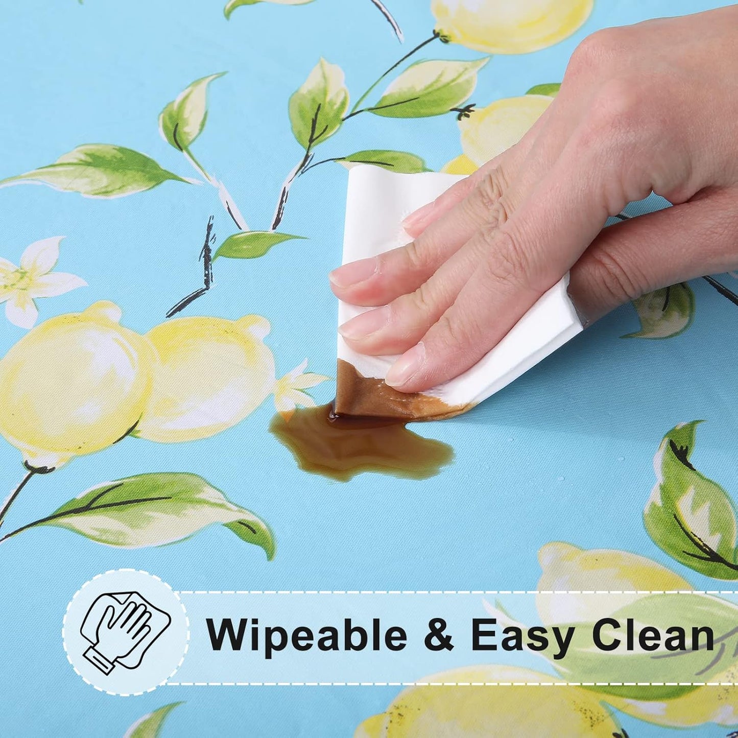 Round Fitted Tablecloth with Elastic Edge, 100% Waterproof Oil Proof Plastic Table Cover, Vinyl Flannel Backed Tablecloth Fits 25"-30" Round Tables for Dinner, Outdoor, Picnic, Lemon