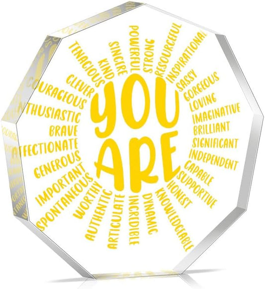 Yellow Gifts for Women Desk Accessories Sunshine Gifts for Women Yellow Bathroom Decor for Family Motivational Desk Decors Acrylic Sun Decor You are Enough Birthday Gift