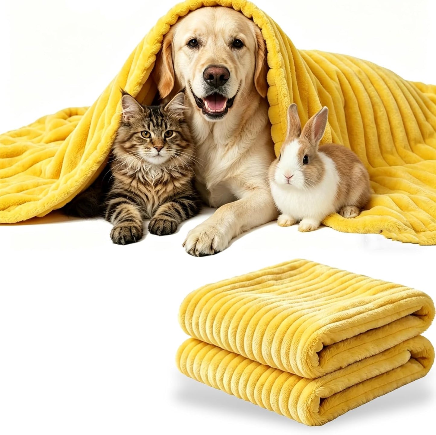 Emotional Support Blanket for Dogs, 3D Textured Yellow Pet Calming Throw, Anti-Anxiety Soft Fleece Blanket for Small Medium Large Dogs Cats and Rabbits (Yellow,70 * 100cm/28×39in)