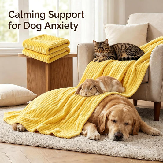 Emotional Support Blanket for Dogs, 3D Textured Yellow Pet Calming Throw, Anti-Anxiety Soft Fleece Blanket for Small Medium Large Dogs Cats and Rabbits (Yellow,70 * 100cm/28×39in)