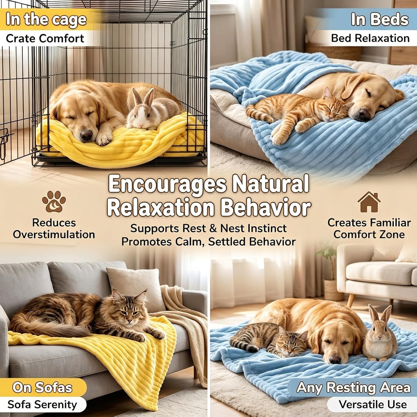 Emotional Support Blanket for Dogs, 3D Textured Yellow Pet Calming Throw, Anti-Anxiety Soft Fleece Blanket for Small Medium Large Dogs Cats and Rabbits (Yellow,70 * 100cm/28×39in)