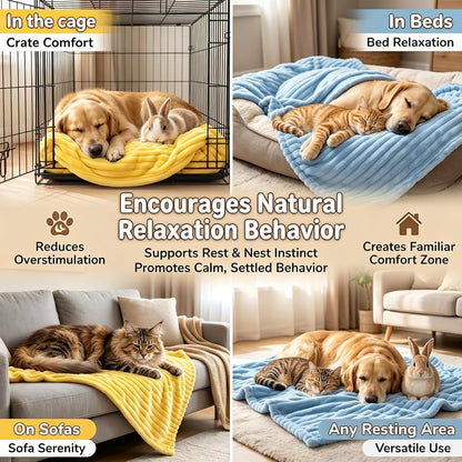 Emotional Support Blanket for Dogs, 3D Textured Yellow Pet Calming Throw, Anti-Anxiety Soft Fleece Blanket for Small Medium Large Dogs Cats and Rabbits (Yellow,70 * 100cm/28×39in)
