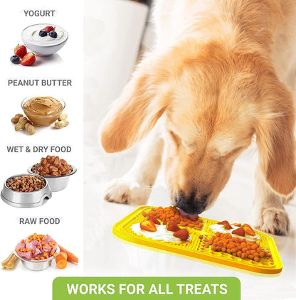 Lick Mat for Dogs, Large Dog Lick Mat with Suction Cups for Anxiety, Peanut Butter Dog Licking Mat Slow Feeder Dispensing Treater Lick Pad for Dogs Cats Grooming Bathing and Training(Yellow)
