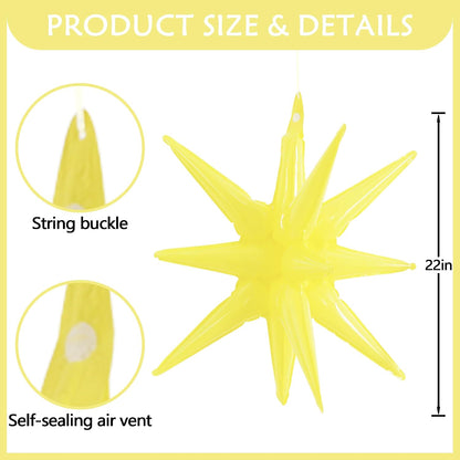4 Pcs Explosion Star Balloons Pastel Yellow Foil Party Balloon | Large Mylar Star Balloon for Sunflower Girls’ Birthday Bridal Shower Baby Shower Spring Lemon Garden Picnic Party Supplies