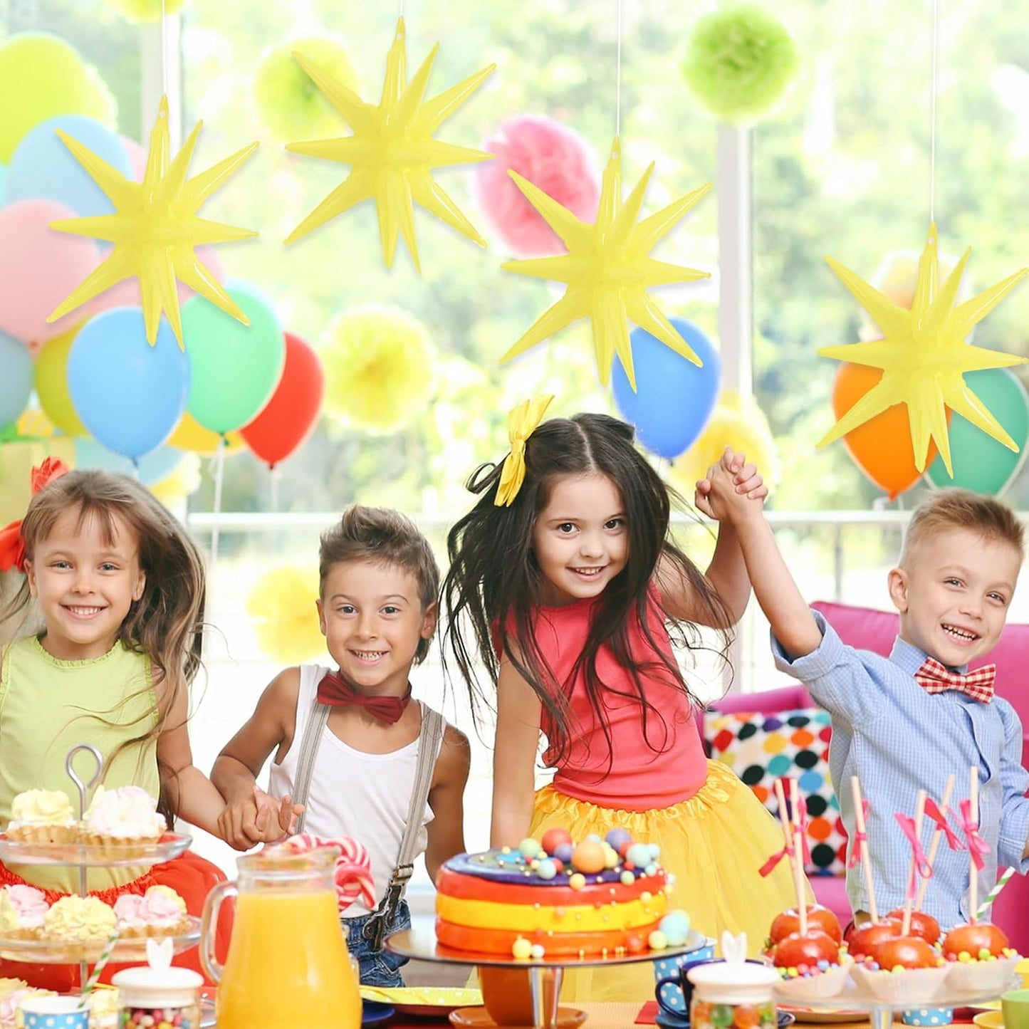 4 Pcs Explosion Star Balloons Pastel Yellow Foil Party Balloon | Large Mylar Star Balloon for Sunflower Girls’ Birthday Bridal Shower Baby Shower Spring Lemon Garden Picnic Party Supplies