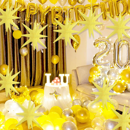 4 Pcs Explosion Star Balloons Pastel Yellow Foil Party Balloon | Large Mylar Star Balloon for Sunflower Girls’ Birthday Bridal Shower Baby Shower Spring Lemon Garden Picnic Party Supplies