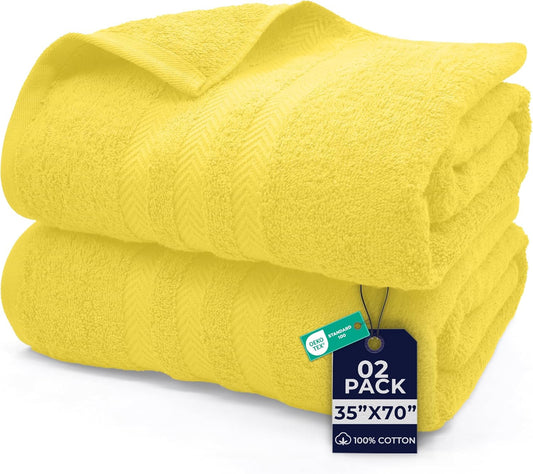 2 Pack Bath Sheets Extra Large 35x70, Large Bath Towels for Adults, XL Oversized Heavy Duty Towel Set, 600 GSM 100% Ring Spun Cotton, Soft Quick Dry, Yellow