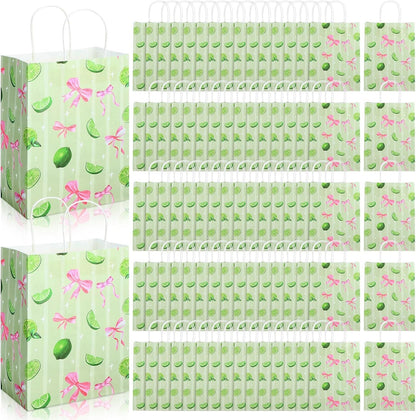 80 Pcs Green Lemon Bow Paper Gift Bags with Handles, Gift Wrap Party Favors Bags Wrapping Bag for Women Girls Cute Fruit Themed Birthday Baby Showers Bridal Shower Supplies