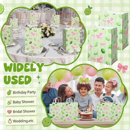 80 Pcs Green Lemon Bow Paper Gift Bags with Handles, Gift Wrap Party Favors Bags Wrapping Bag for Women Girls Cute Fruit Themed Birthday Baby Showers Bridal Shower Supplies