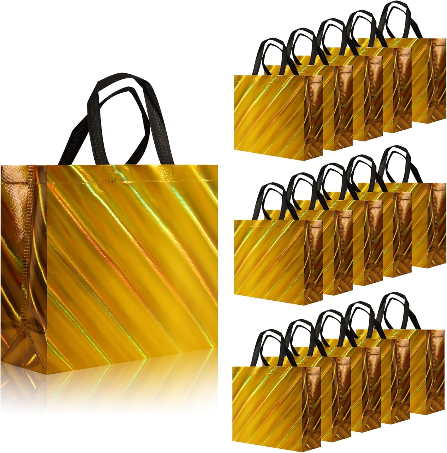 Non Woven Reusable Gift Bags Bulk 16 Pack - Sturdy Gift Bags with Handles for Events & Parties - Eco Friendly Goodie Bags (Yellow 12.6" L x 4.7" W x 11" H)