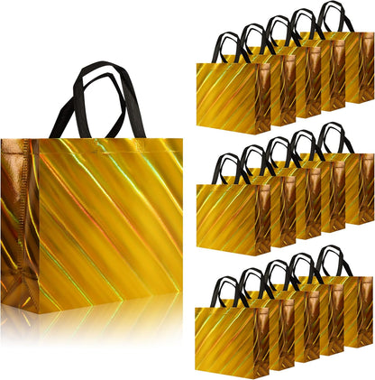 Non Woven Reusable Gift Bags Bulk 16 Pack - Sturdy Gift Bags with Handles for Events & Parties - Eco Friendly Goodie Bags (Yellow 12.6" L x 4.7" W x 11" H)