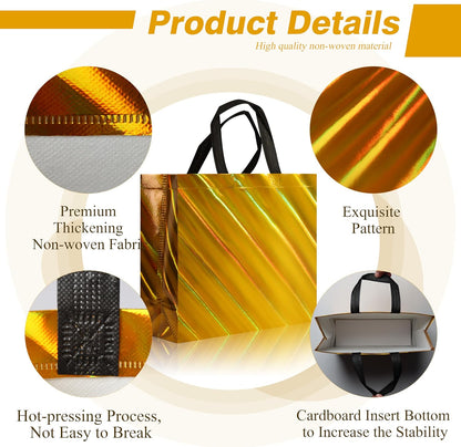 Non Woven Reusable Gift Bags Bulk 16 Pack - Sturdy Gift Bags with Handles for Events & Parties - Eco Friendly Goodie Bags (Yellow 12.6" L x 4.7" W x 11" H)
