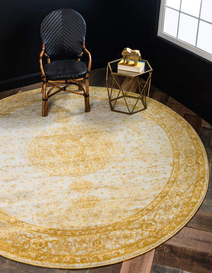 Bromley Collection Area Rug - Midnight (3' Round, Yellow/ Ivory)