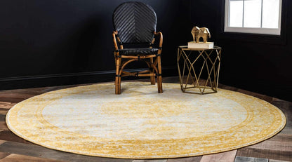 Bromley Collection Area Rug - Midnight (3' Round, Yellow/ Ivory)