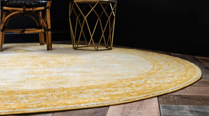 Bromley Collection Area Rug - Midnight (3' Round, Yellow/ Ivory)