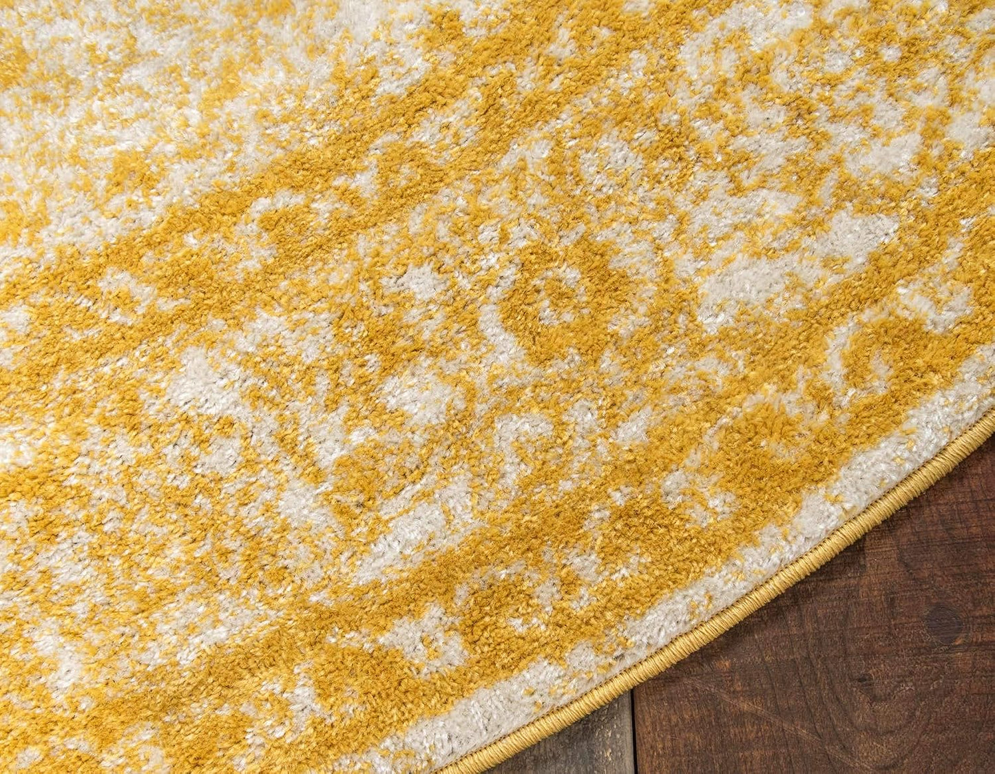 Bromley Collection Area Rug - Midnight (3' Round, Yellow/ Ivory)