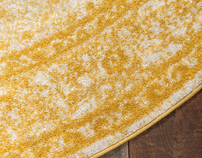 Bromley Collection Area Rug - Midnight (3' Round, Yellow/ Ivory)