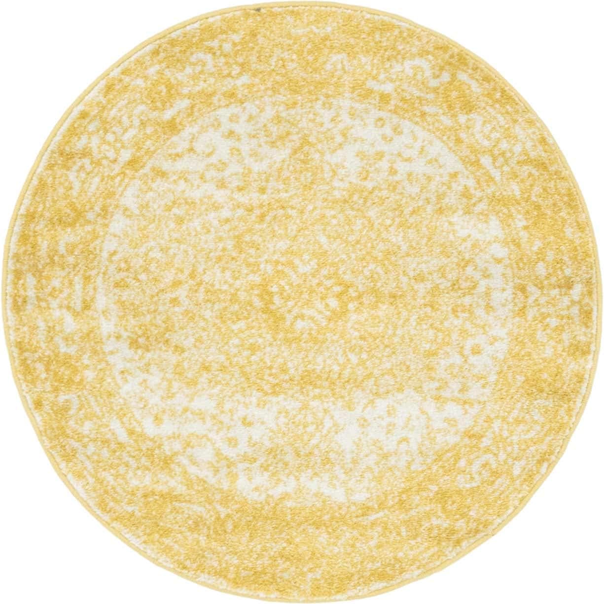 Bromley Collection Area Rug - Midnight (3' Round, Yellow/ Ivory)