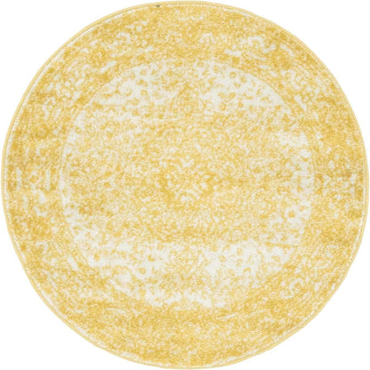 Bromley Collection Area Rug - Midnight (3' Round, Yellow/ Ivory)