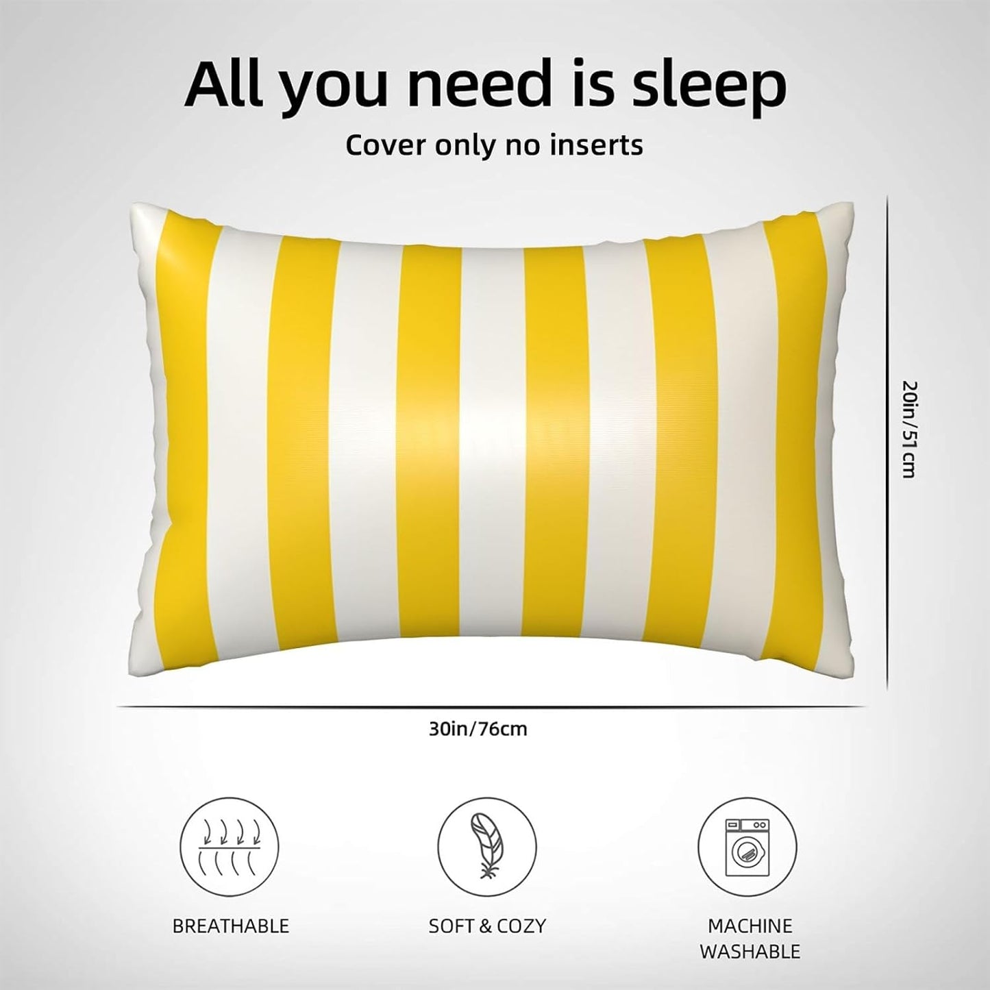 Silk Pillow Cases Set of 2, 20x30 Inches Queen Pillowcase for Hair and Skin, Soft Satin Bed Pillow Protector Covers with Hidden Zipper, Lemon Yellow Stripes Pillow Cover for Sleeping Gift