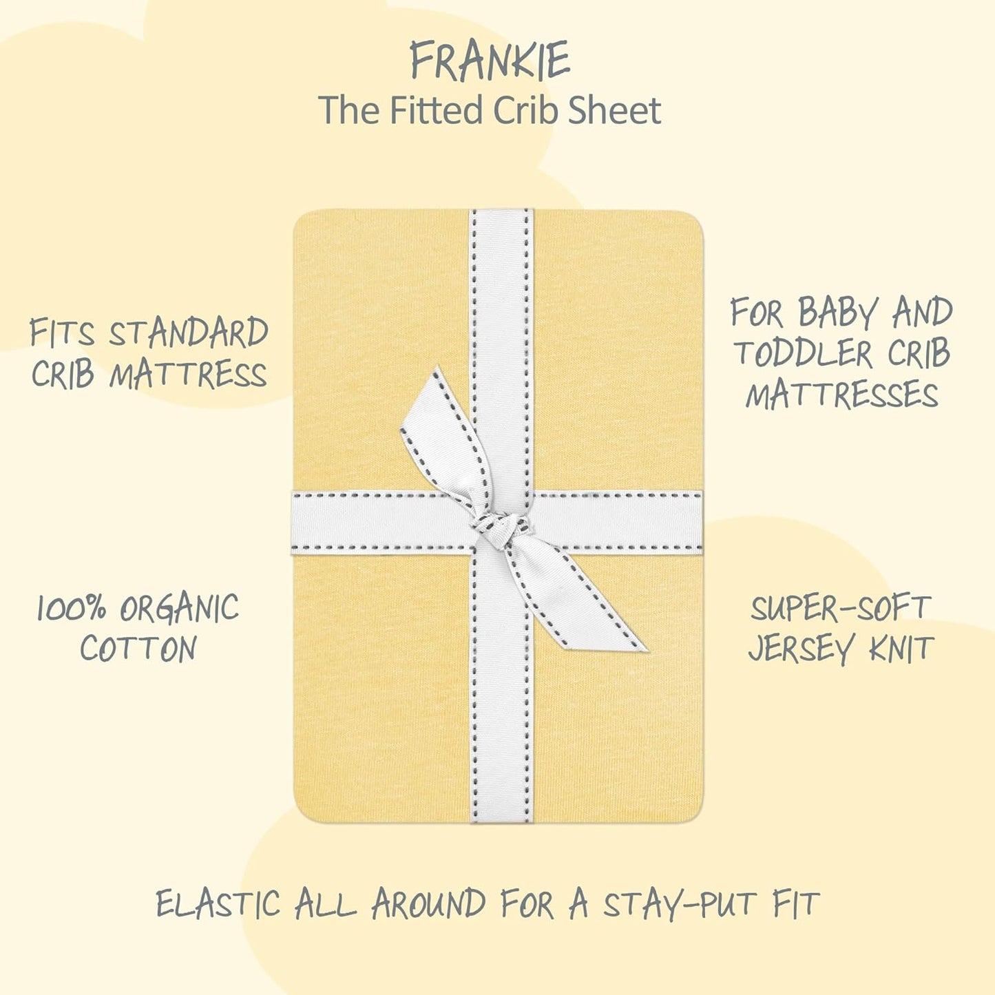 Frankie Fitted Crib Sheet 100% Organic Cotton for Baby & Toddler Mattress, Breathable for Boys & Girls, Butter Yellow, One Size