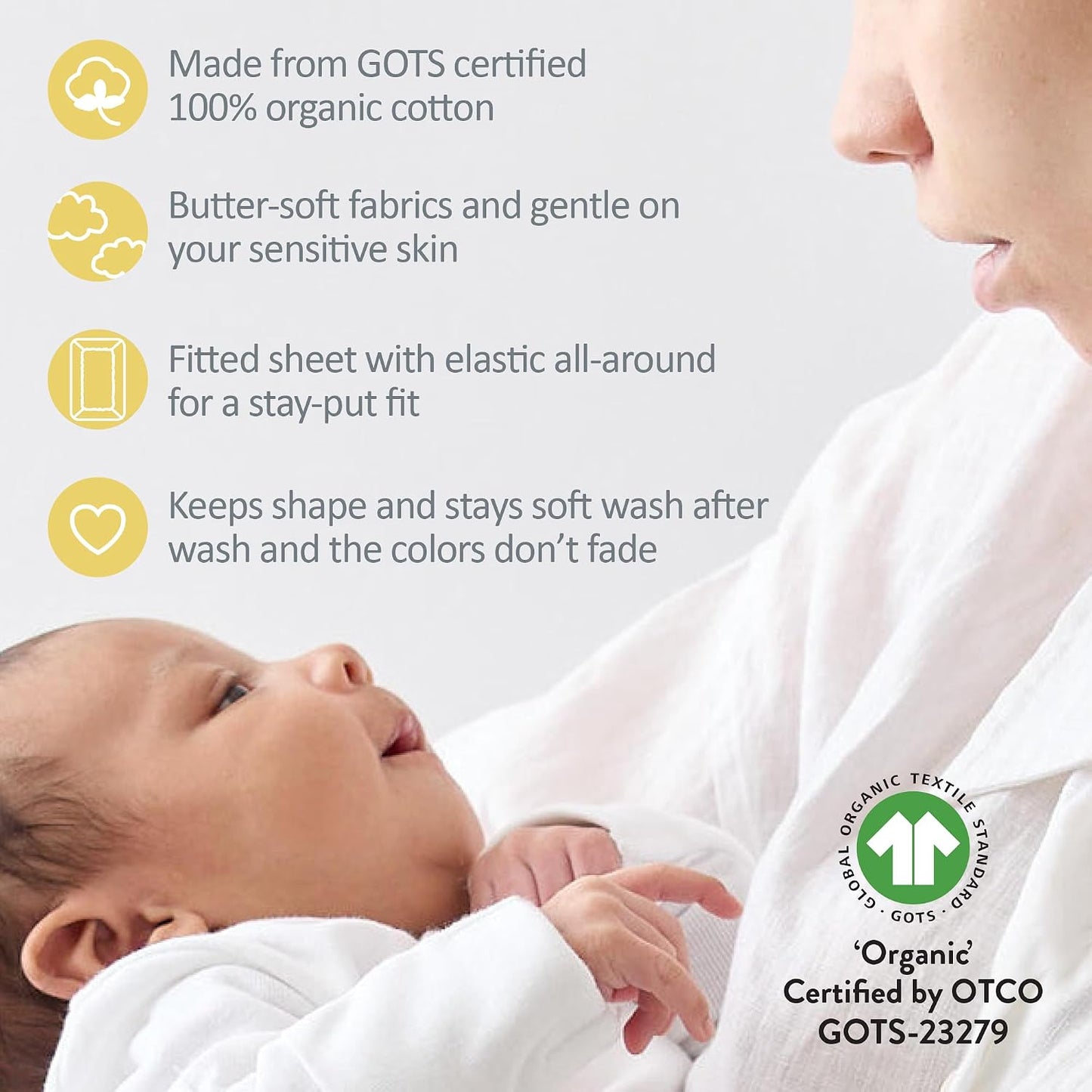 Frankie Fitted Crib Sheet 100% Organic Cotton for Baby & Toddler Mattress, Breathable for Boys & Girls, Butter Yellow, One Size