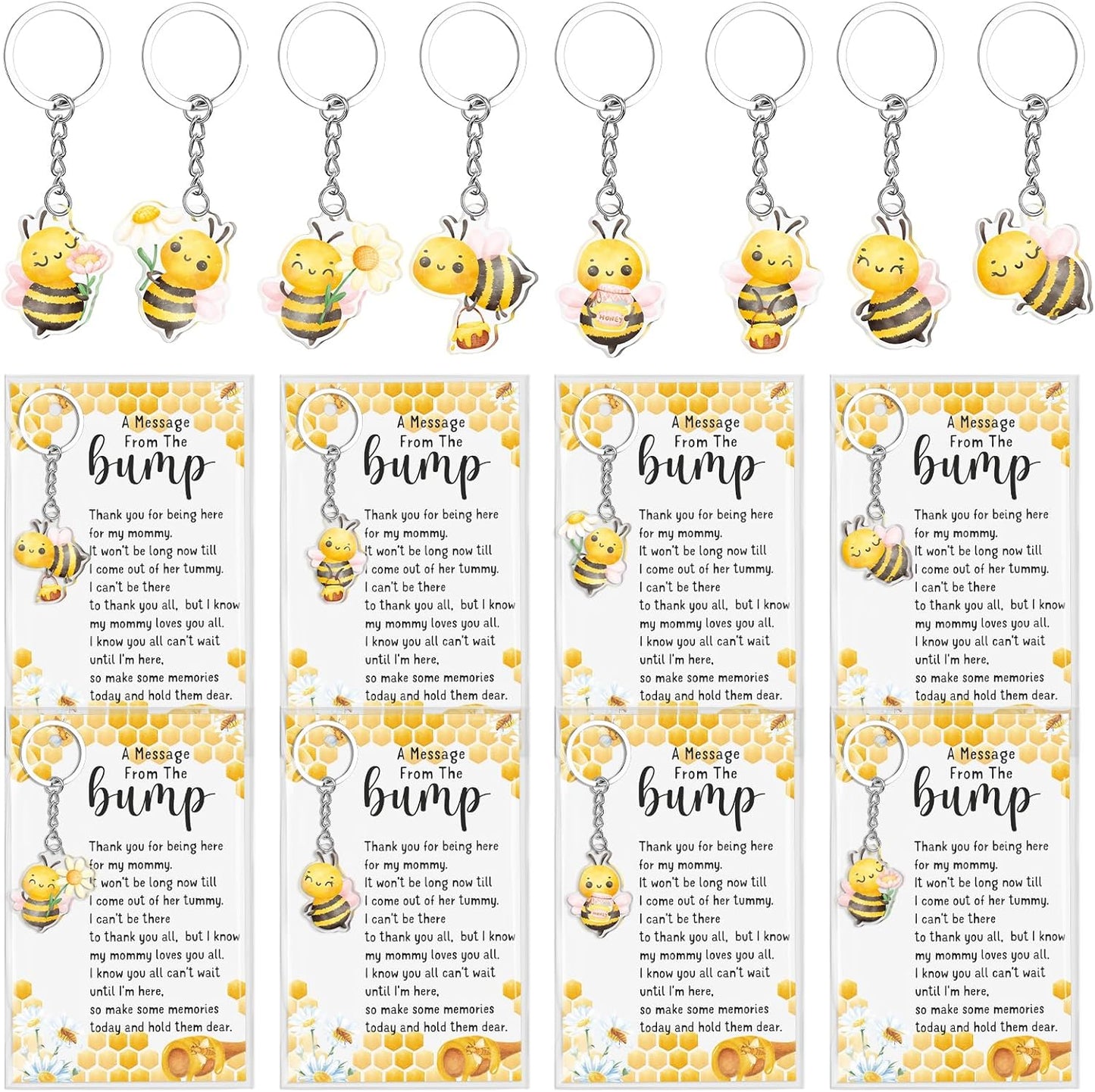 25 Sets Bee Themed Baby Shower Party Favors for Guest 25 Acrylic Keychains 25 Thank You Cards for Baby Gender Reveal Party(Light Yellow)