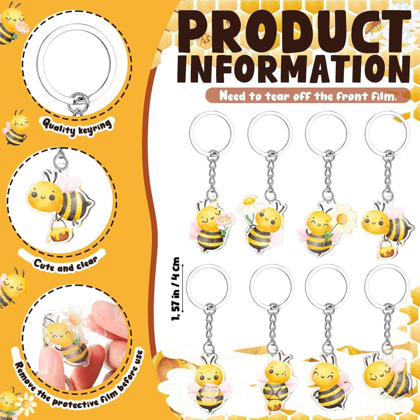 25 Sets Bee Themed Baby Shower Party Favors for Guest 25 Acrylic Keychains 25 Thank You Cards for Baby Gender Reveal Party(Light Yellow)
