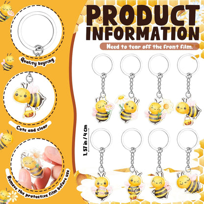 25 Sets Bee Themed Baby Shower Party Favors for Guest 25 Acrylic Keychains 25 Thank You Cards for Baby Gender Reveal Party(Light Yellow)