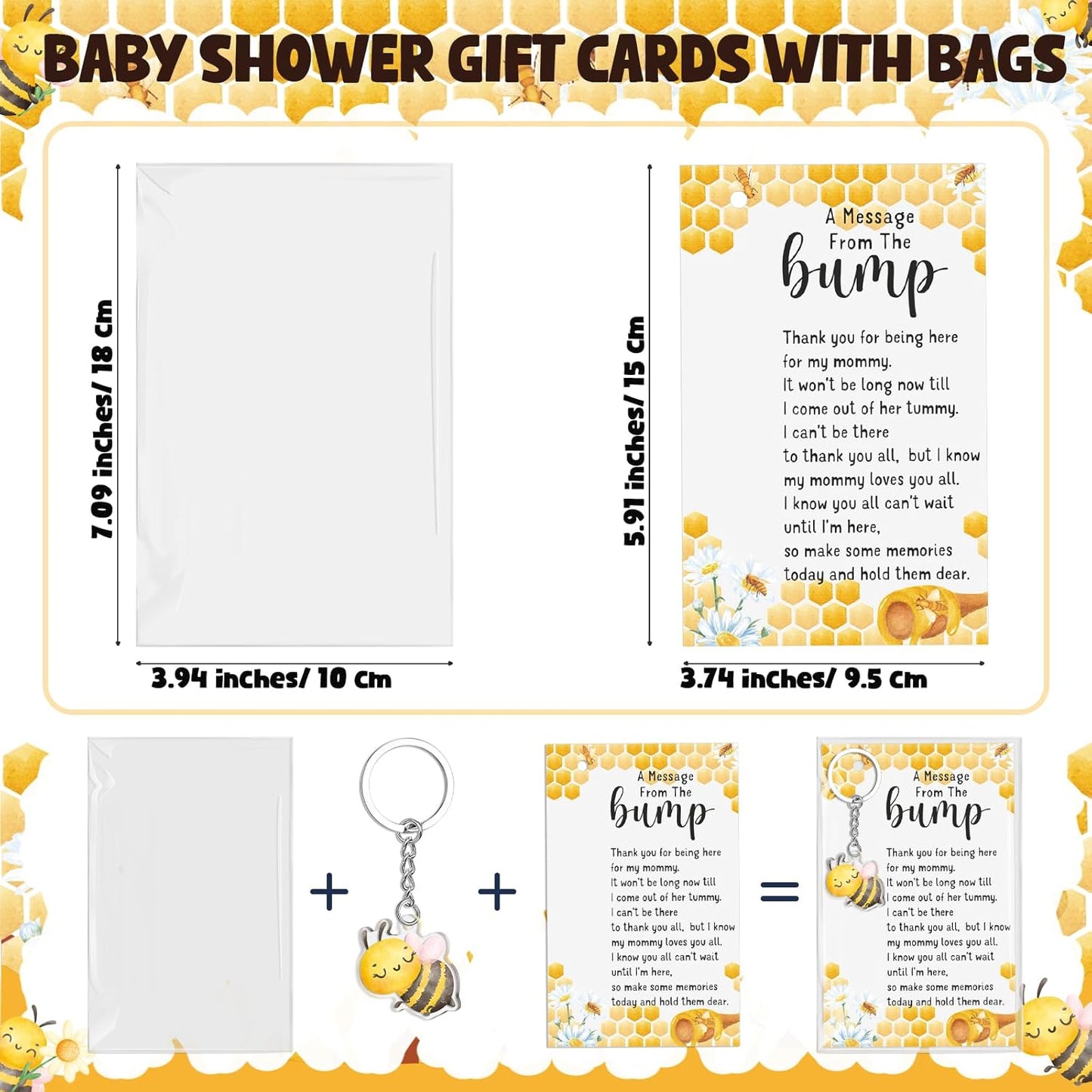 25 Sets Bee Themed Baby Shower Party Favors for Guest 25 Acrylic Keychains 25 Thank You Cards for Baby Gender Reveal Party(Light Yellow)